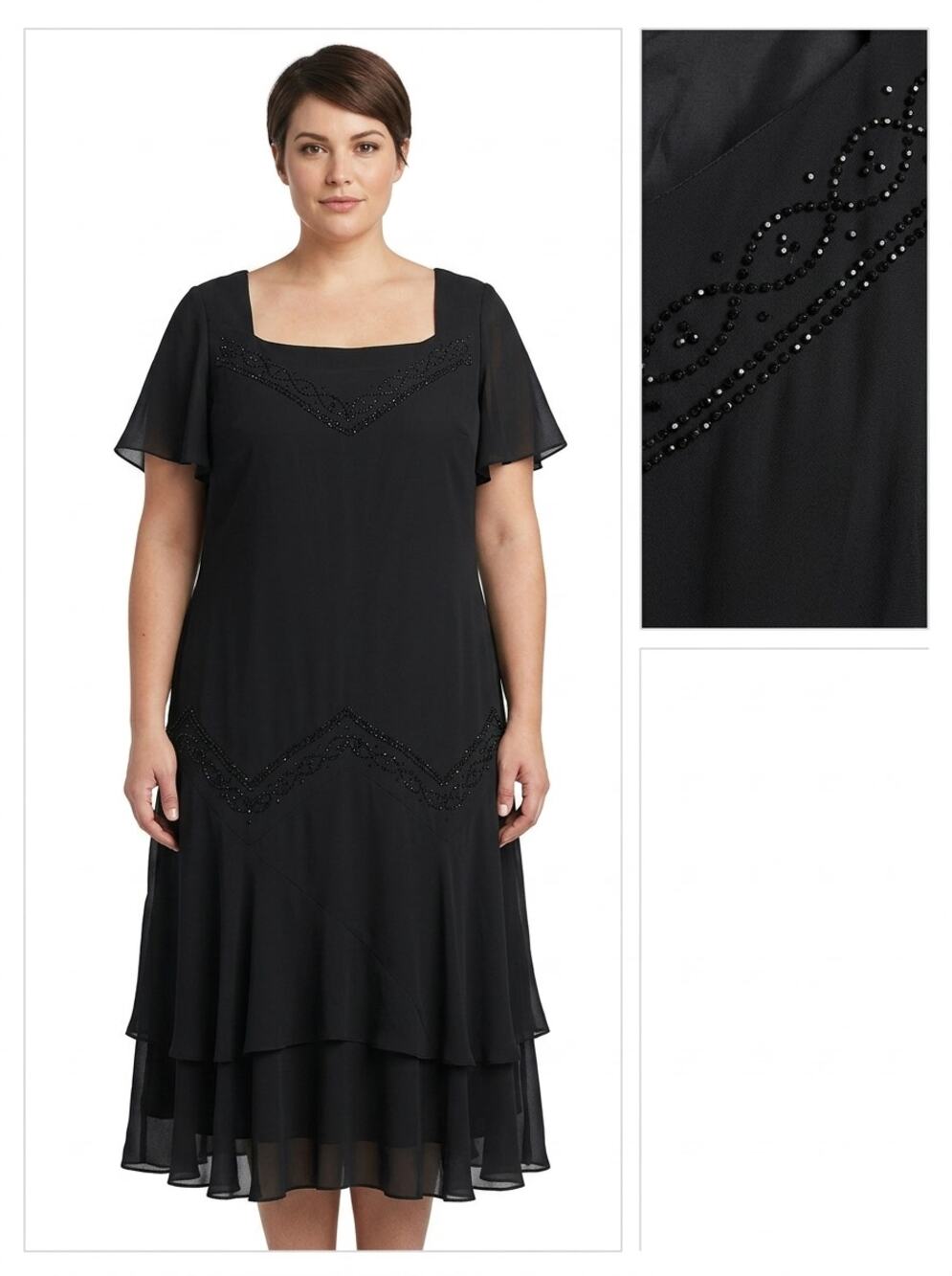 NWT S.L. Fashions A-Line Embroidered Beaded Dress Women Size 24W